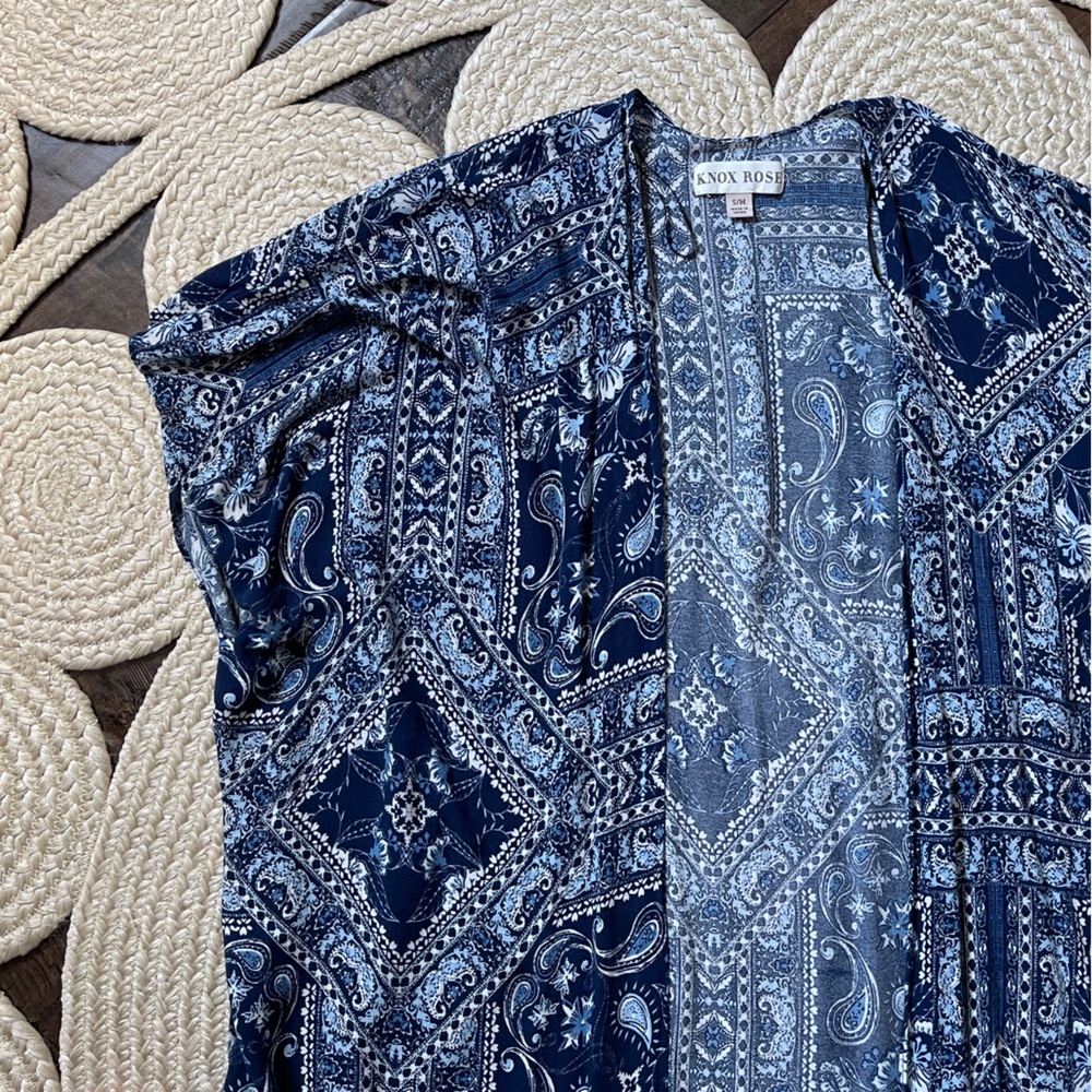 Blue Paisley Print S/M Kimono